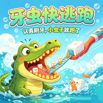 认真刷牙，牙虫快逃跑