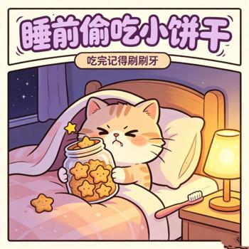 睡前偷吃饼干的小猫咪